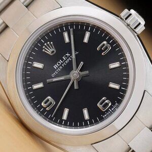 SALE MINT LADIES ROLEX BLACK DIAL 24MM